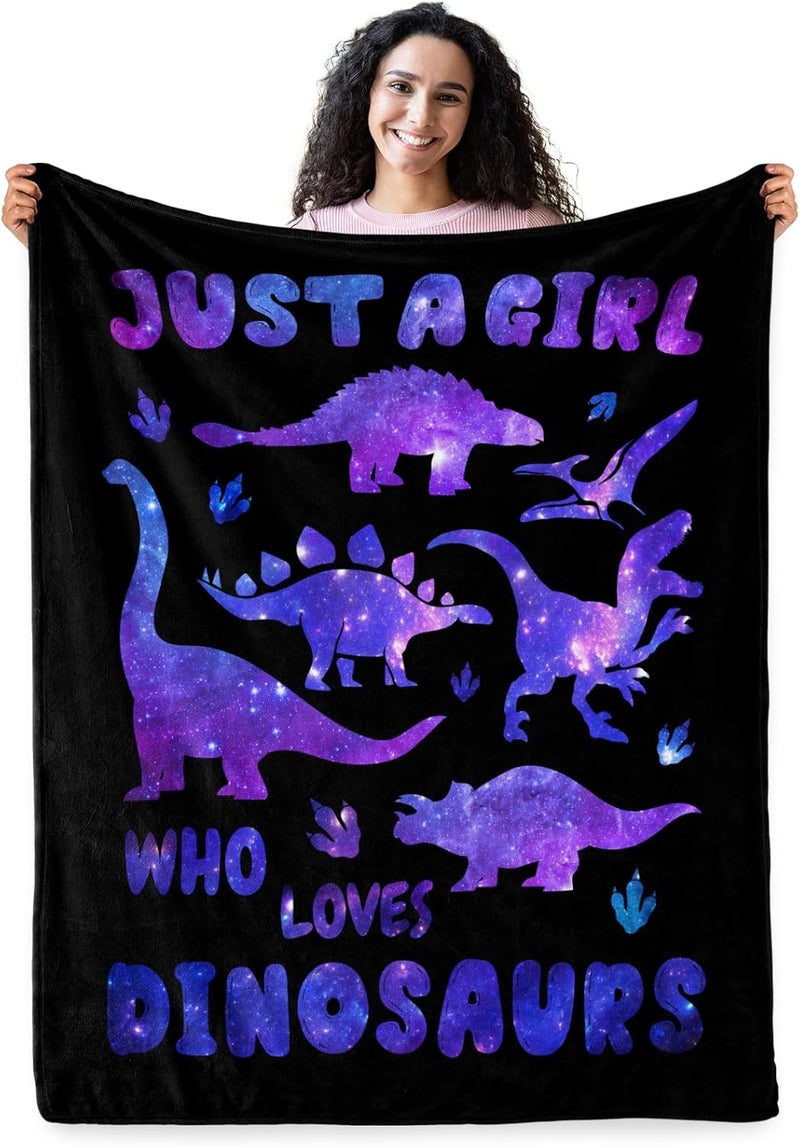 Levens Dinosaur Blanket Gifts for Girls Kids Women Plush Just A Girl Who Loves Dinosaurs Soft Throw Dino Sheet Jurassic Animal Lovers Gifts Lightweight Flannel Blankets for Couch Bed 60"x50" - Image 1